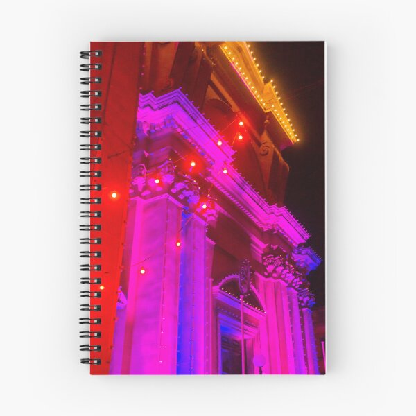 Item preview, Colorful Neon Night Lighting on Historic Building Facade with String Lights and Architectural Details designed and sold by Nmallia.