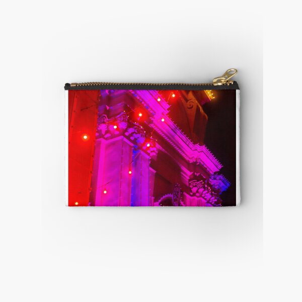 Item preview, Colorful Neon Night Lighting on Historic Building Facade with String Lights and Architectural Details designed and sold by Nmallia.