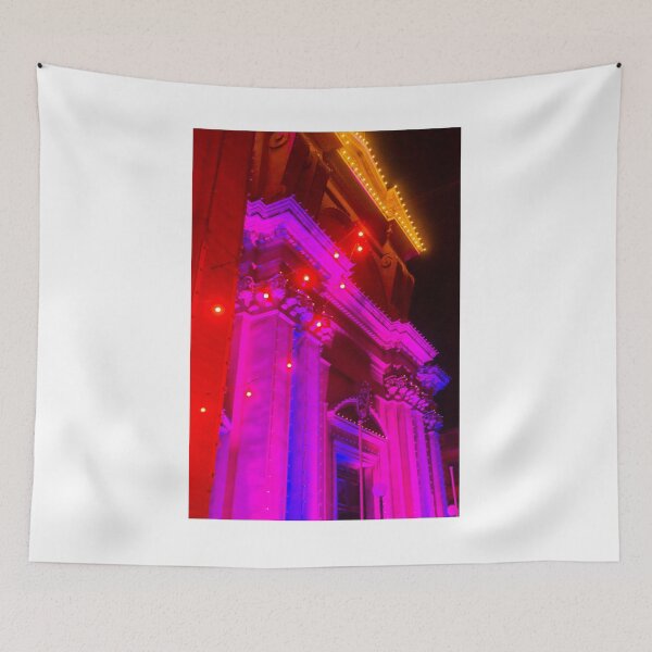 Item preview, Colorful Neon Night Lighting on Historic Building Facade with String Lights and Architectural Details designed and sold by Nmallia.