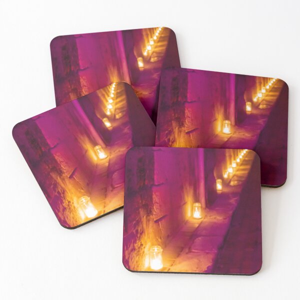 Item preview, Candlelit Alley At Night With Purple And Orange Hue, Warm Lanterns Along Stone Wall Glow designed and sold by Nmallia.