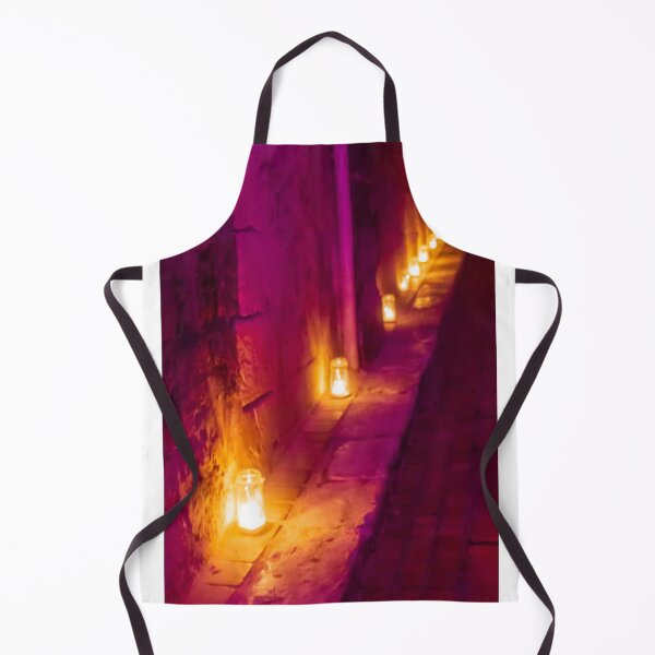Item preview, Candlelit Alley At Night With Purple And Orange Hue, Warm Lanterns Along Stone Wall Glow designed and sold by Nmallia.