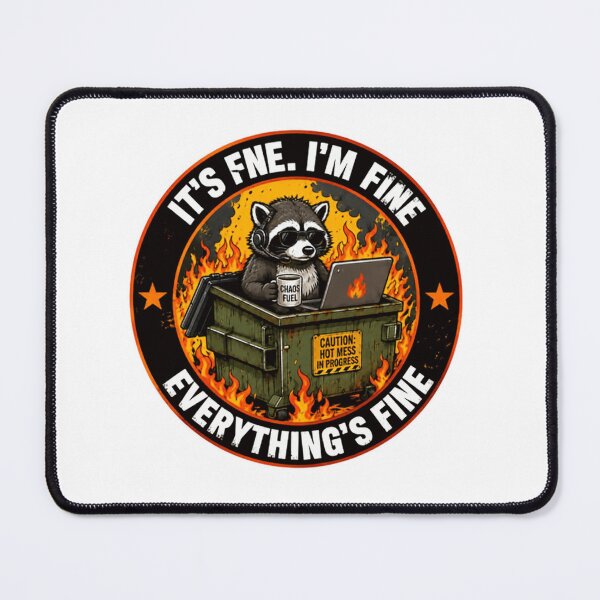 Item preview, It's Fine. I'm Fine Everything's Fine Raccoon Hot Mess Chaos Sarcasm designed and sold by SkeletonsDanger.