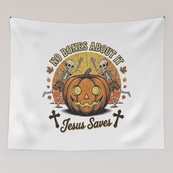 Item preview, No Bones About It Jesus Saves Christian Halloween Pumpkin Skeleton designed and sold by LunaBeautiful.