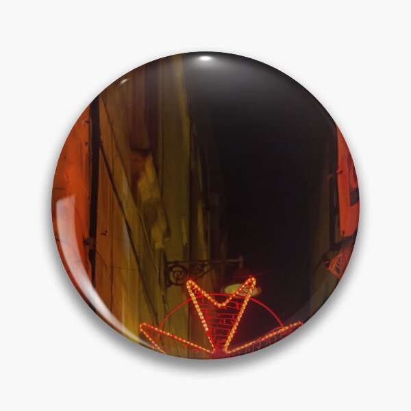 Item preview, Neon Red Star Light Decoration Over Narrow Night Street in Old Town Alleys designed and sold by Nmallia.