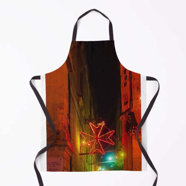 Item preview, Neon Red Star Light Decoration Over Narrow Night Street in Old Town Alleys designed and sold by Nmallia.