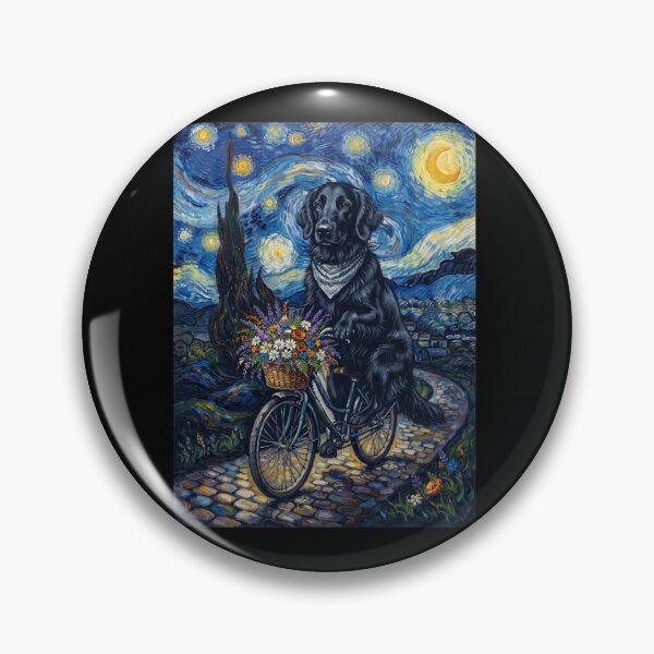 Item preview, Flat Coated Retriever Biking Bike Starry Night Van Gogh Art Dog Lover designed and sold by dian-rody-crest.