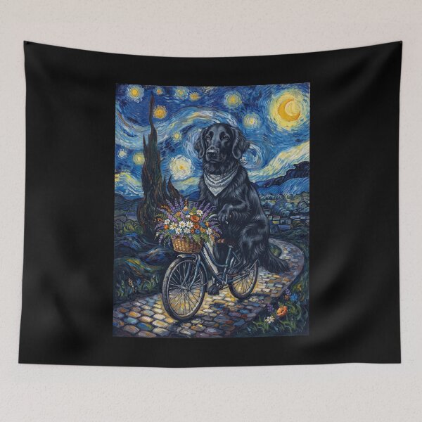 Item preview, Flat Coated Retriever Biking Bike Starry Night Van Gogh Art Dog Lover designed and sold by dian-rody-crest.