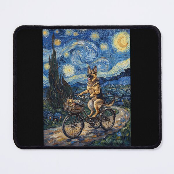 Item preview, German Shepherd Biking Bike Starry Night Van Gogh Art Dog Lover designed and sold by dian-rody-crest.