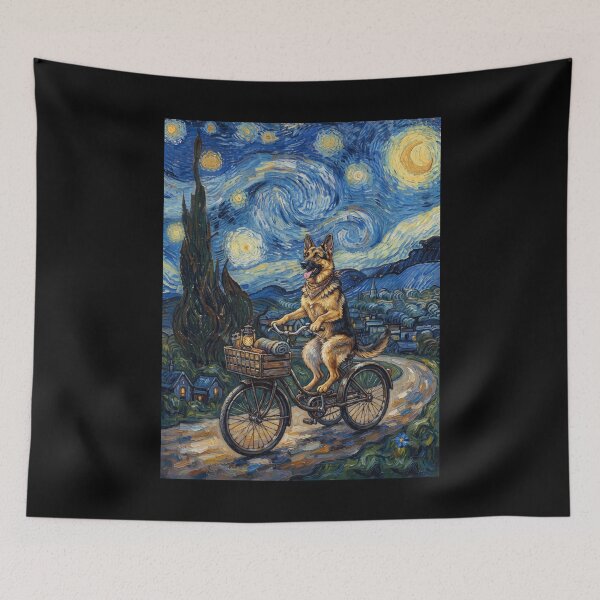 Item preview, German Shepherd Biking Bike Starry Night Van Gogh Art Dog Lover designed and sold by dian-rody-crest.