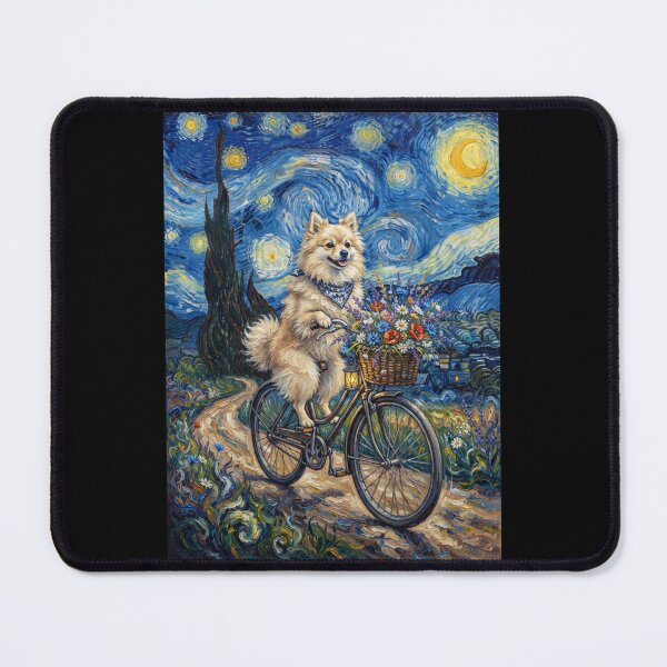 Item preview, German Spitz Biking Bike Starry Night Van Gogh Art Dog Lover designed and sold by dian-rody-crest.