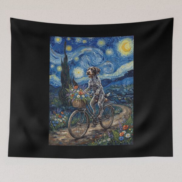 Item preview, German Wirehaired Pointer Biking Bike Starry Night Van Gogh Art Dog Lover designed and sold by dian-rody-crest.