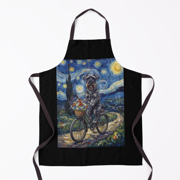 Artikelvorschau, Riesenschnauzer beim Radfahren, Sternennacht, Van Gogh-Kunst, Hundeliebhaber entworfen und verkauft von dian-rody-crest.