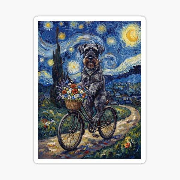 Item preview, Giant Schnauzer Biking Bike Starry Night Van Gogh Art Dog Lover designed and sold by dian-rody-crest.