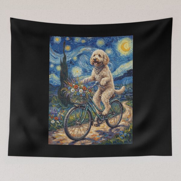 Item preview, Goldendoodle Biking Bike Starry Night Van Gogh Art Dog Lover designed and sold by dian-rody-crest.