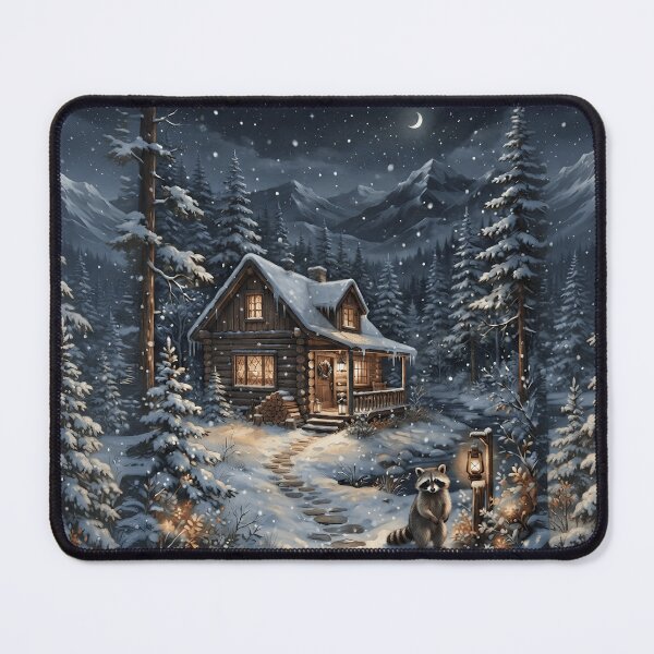 Item preview, Cozy Winter Cabin Tapestry – Snowy Woodland Raccoon Cottagecore Wall Art designed and sold by Ameliajohanson.