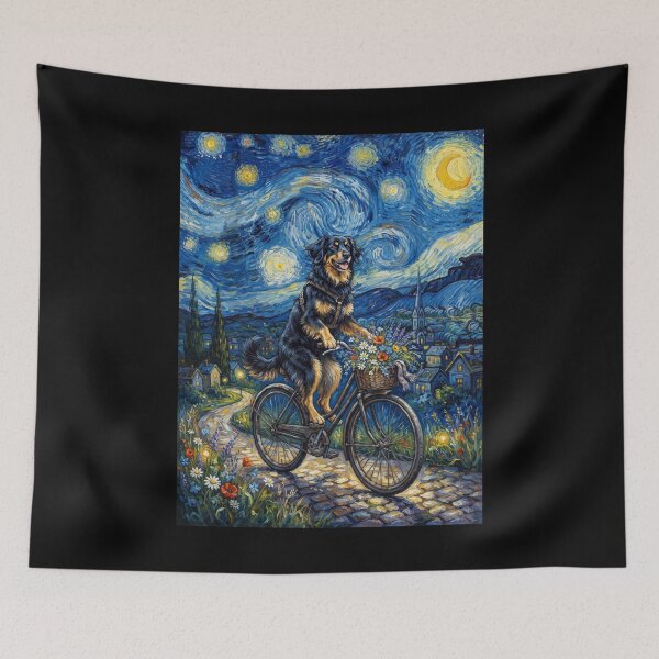 Item preview, Hovawart Biking Bike Starry Night Van Gogh Art Dog Lover designed and sold by dian-rody-crest.