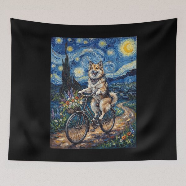 Item preview, Icelandic Sheepdog Biking Bike Starry Night Van Gogh Art Dog Lover designed and sold by dian-rody-crest.