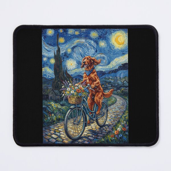 Item preview, Irish Setter Biking Bike Starry Night Van Gogh Art Dog Lover designed and sold by dian-rody-crest.