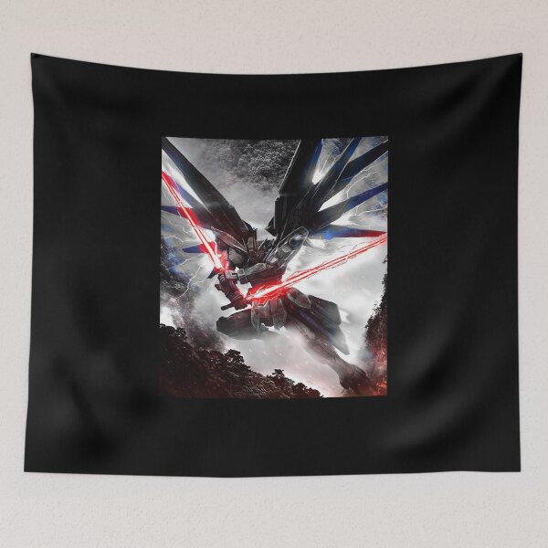 Item preview, black white art Freedom Gundam seed on space full blast mode attack digital hand artwork designed and sold by sabartgunpla.