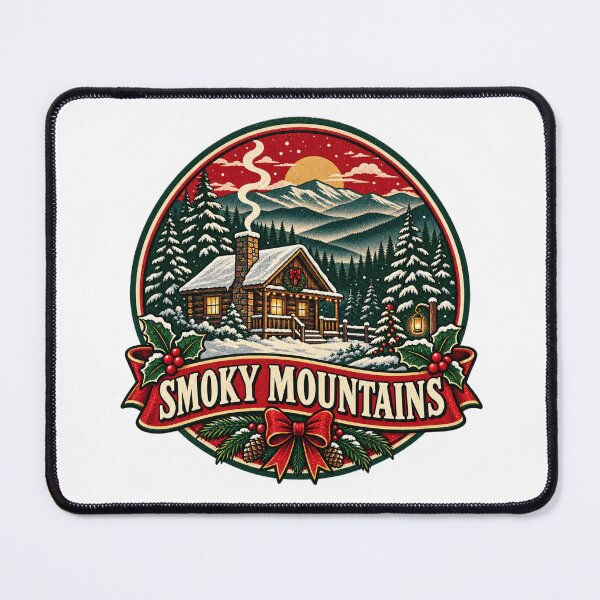 Item preview, Smoky Mountains Christmas Shirt – Retro Snowy Cabin Badge designed and sold by Globalcitytees.