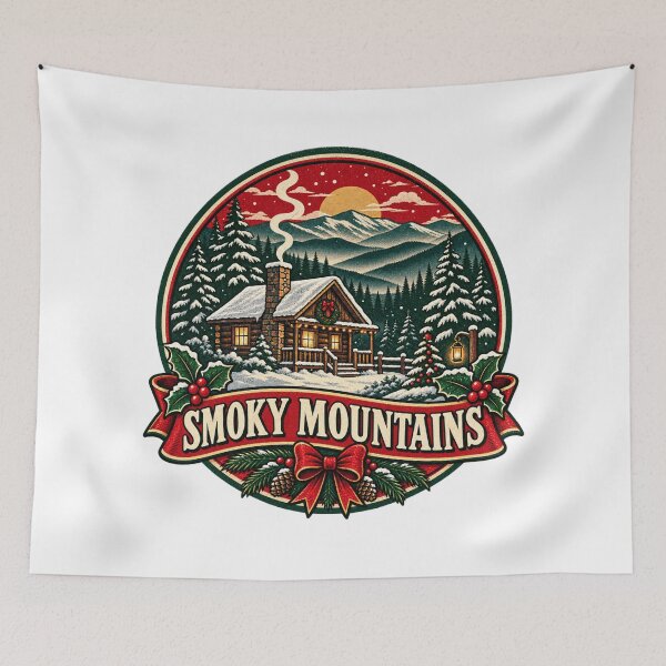 Item preview, Smoky Mountains Christmas Shirt – Retro Snowy Cabin Badge designed and sold by Globalcitytees.