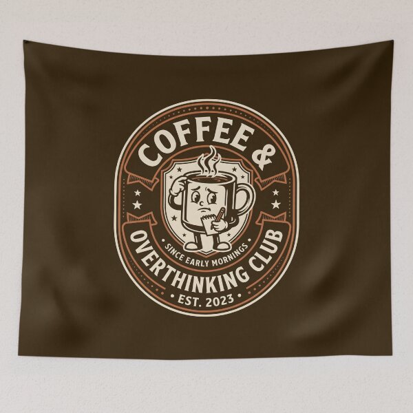 Item preview, Coffee And Overthinking Club Vintage Mascot Badge designed and sold by SplashTastic.