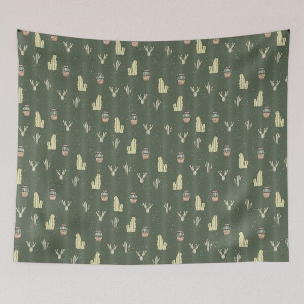 Item preview, Cute Watercolor Cacti and Potted Succulents Dark Green Pattern designed and sold by svitlaarty.