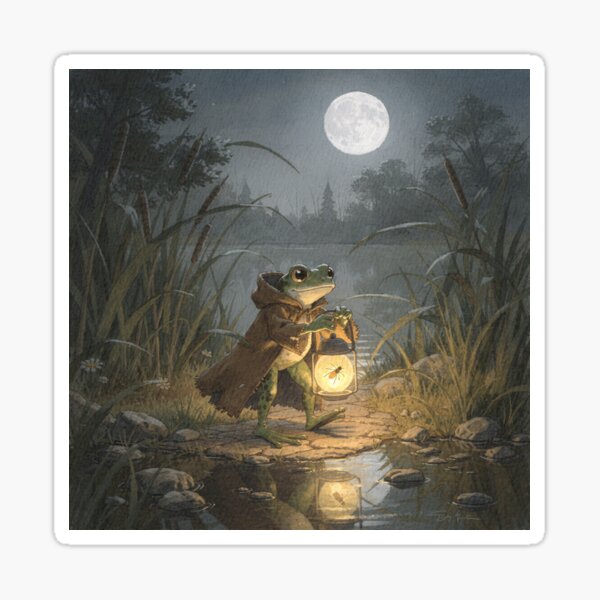 Item preview, Frog Night-Watchman With a Firefly Lantern designed and sold by PictorialWhimsy.