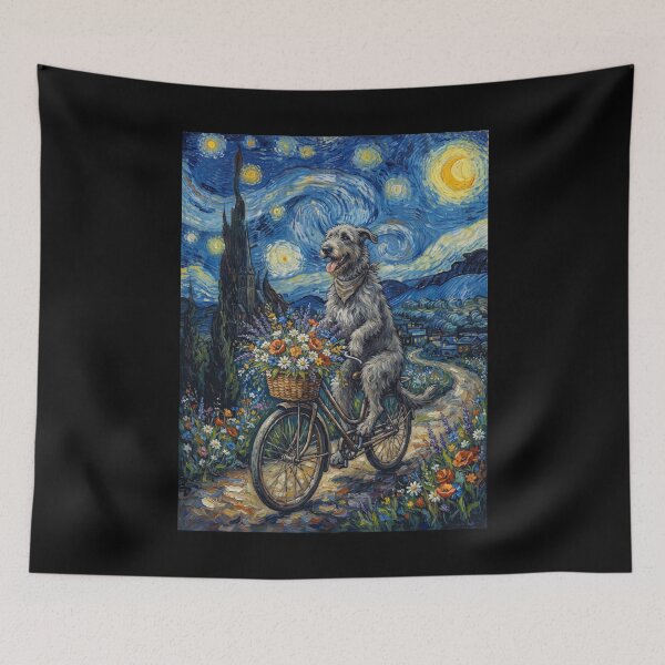 Item preview, Irish Wolfhound Biking Bike Starry Night Van Gogh Art Dog Lover designed and sold by dian-rody-crest.