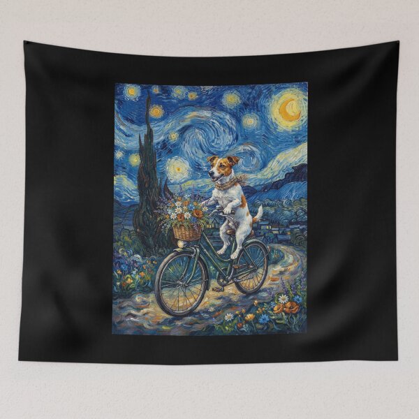 Item preview, Jack Russell Terrier Biking Bike Starry Night Van Gogh Art Dog Lover designed and sold by dian-rody-crest.