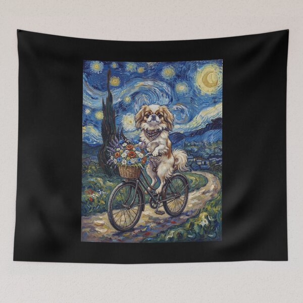 Item preview, Japanese Chin Biking Bike Starry Night Van Gogh Art Dog Lover designed and sold by dian-rody-crest.