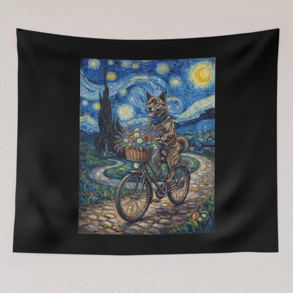 Item preview, Kai Ken Biking Bike Starry Night Van Gogh Art Dog Lover designed and sold by dian-rody-crest.