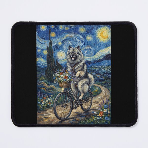 Item preview, Keeshond Biking Bike Starry Night Van Gogh Art Dog Lover designed and sold by dian-rody-crest.
