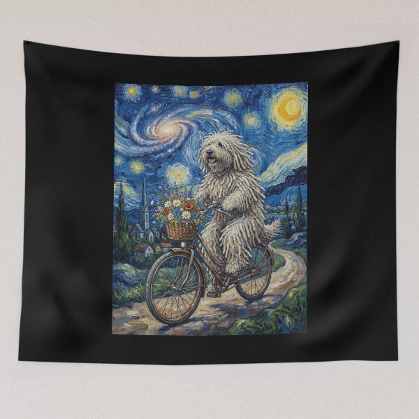 Item preview, Komondor Biking Bike Starry Night Van Gogh Art Dog Lover designed and sold by dian-rody-crest.