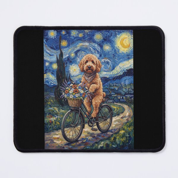 Item preview, Labradoodle Biking Bike Starry Night Van Gogh Art Dog Lover designed and sold by dian-rody-crest.