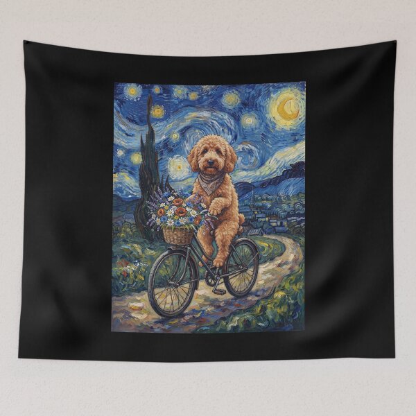 Item preview, Labradoodle Biking Bike Starry Night Van Gogh Art Dog Lover designed and sold by dian-rody-crest.