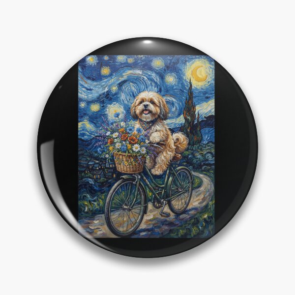 Item preview, Lhasa Apso Biking Bike Starry Night Van Gogh Art Dog Lover designed and sold by dian-rody-crest.