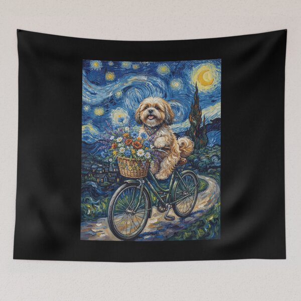 Item preview, Lhasa Apso Biking Bike Starry Night Van Gogh Art Dog Lover designed and sold by dian-rody-crest.