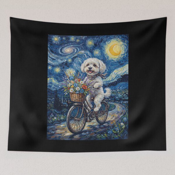 Item preview, Maltese Biking Bike Starry Night Van Gogh Art Dog Lover designed and sold by dian-rody-crest.