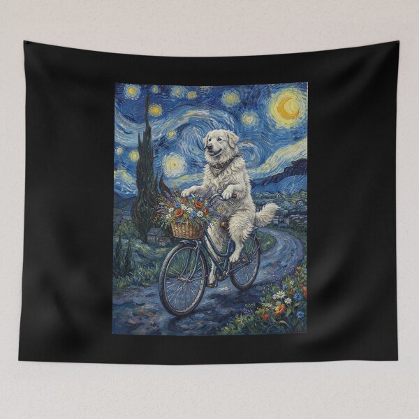 Item preview, Maremma Sheepdog Biking Bike Starry Night Van Gogh Art Dog Lover designed and sold by dian-rody-crest.