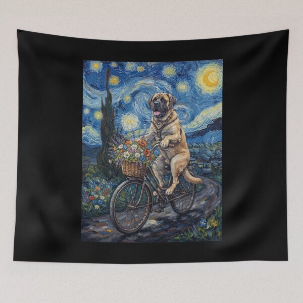 Item preview, Mastiff Biking Bike Starry Night Van Gogh Art Dog Lover designed and sold by dian-rody-crest.