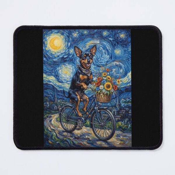 Item preview, Miniature Pinscher Biking Bike Starry Night Van Gogh Art Dog Lover designed and sold by dian-rody-crest.