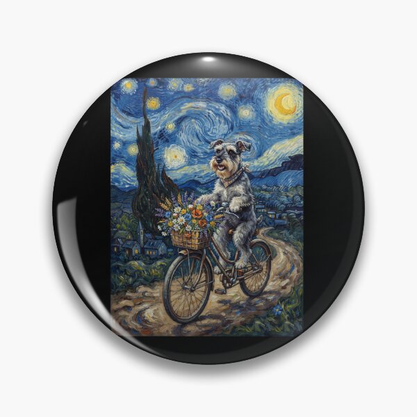 Item preview, Miniature Schnauzer Biking Bike Starry Night Van Gogh Art Dog Lover designed and sold by dian-rody-crest.