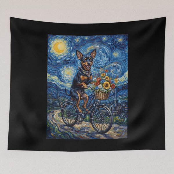 Item preview, Miniature Pinscher Biking Bike Starry Night Van Gogh Art Dog Lover designed and sold by dian-rody-crest.