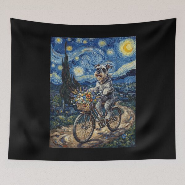 Item preview, Miniature Schnauzer Biking Bike Starry Night Van Gogh Art Dog Lover designed and sold by dian-rody-crest.