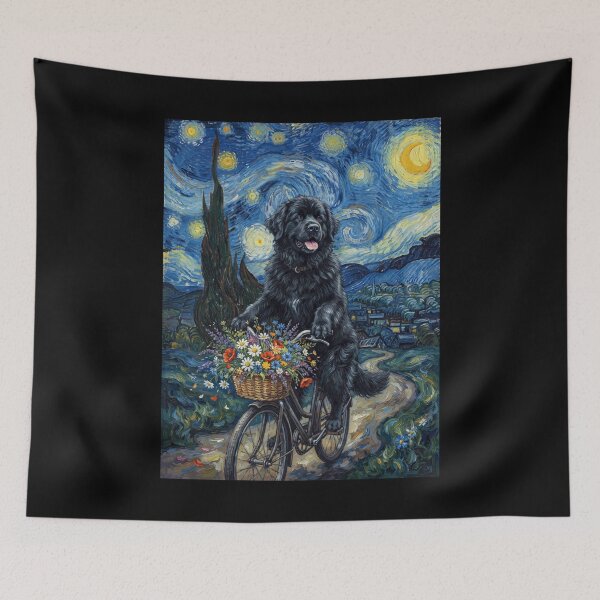 Item preview, Newfoundland Biking Bike Starry Night Van Gogh Art Dog Lover designed and sold by dian-rody-crest.