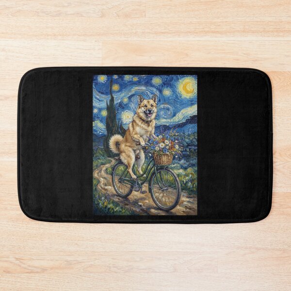 Item preview, Norwegian Buhund Biking Bike Starry Night Van Gogh Art Dog Lover designed and sold by dian-rody-crest.