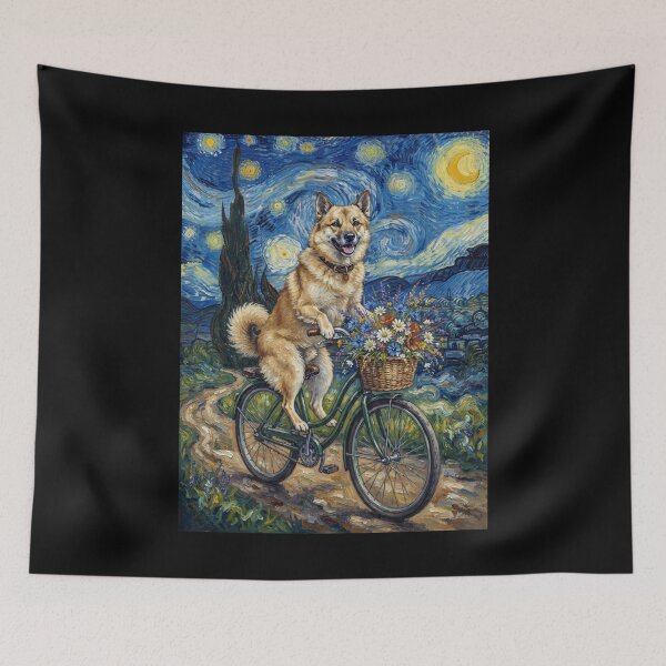 Item preview, Norwegian Buhund Biking Bike Starry Night Van Gogh Art Dog Lover designed and sold by dian-rody-crest.