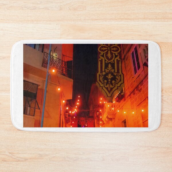 Item preview, Night Street With Warm Orange Lights, Ornate Mural, And Decorative Balconies In Old Town designed and sold by Nmallia.