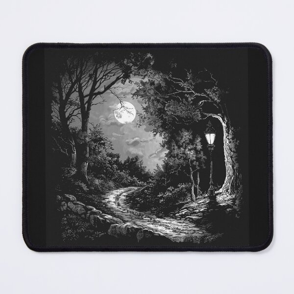 Item preview, Moonlit Forest Path with Lantern Gothic Woodland Night Art Design designed and sold by inkoutninja.